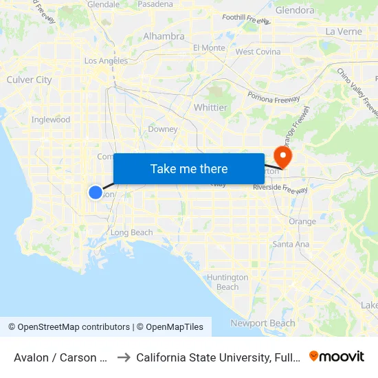 Avalon / Carson Mall to California State University, Fullerton map