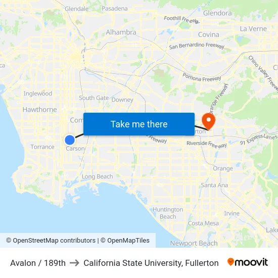 Avalon / 189th to California State University, Fullerton map