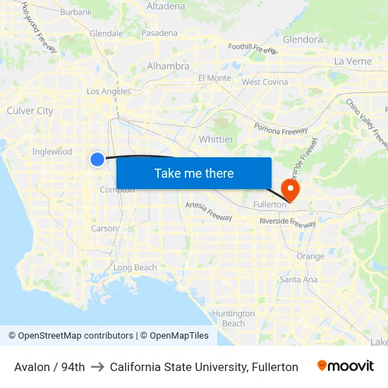 Avalon / 94th to California State University, Fullerton map