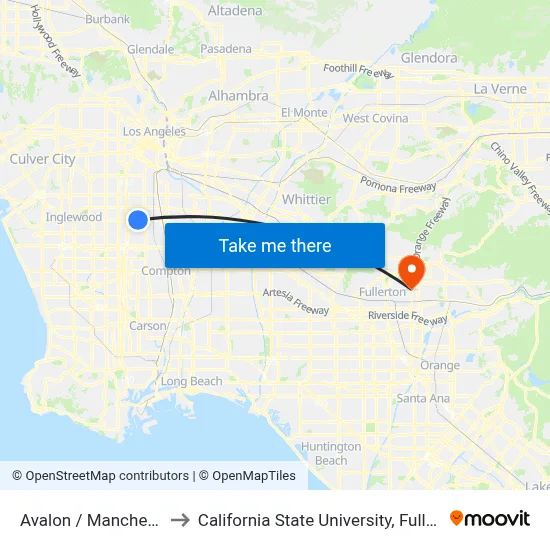 Avalon / Manchester to California State University, Fullerton map