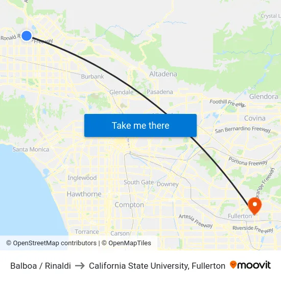 Balboa / Rinaldi to California State University, Fullerton map
