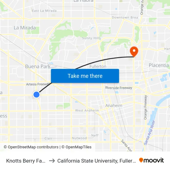 Knotts Berry Farm to California State University, Fullerton map