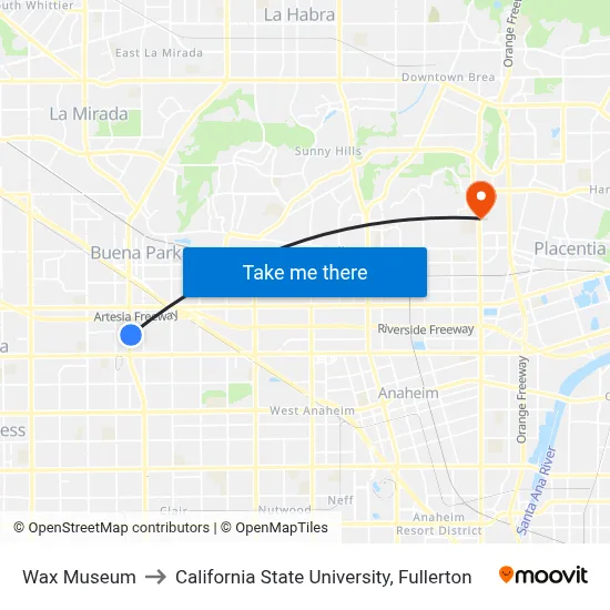 Wax Museum to California State University, Fullerton map