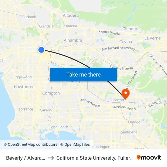 Beverly / Alvarado to California State University, Fullerton map