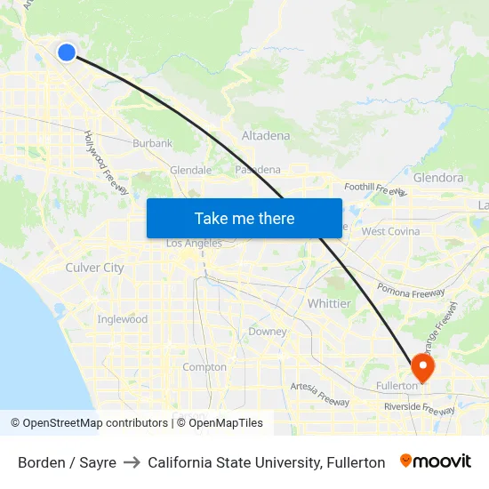 Borden / Sayre to California State University, Fullerton map