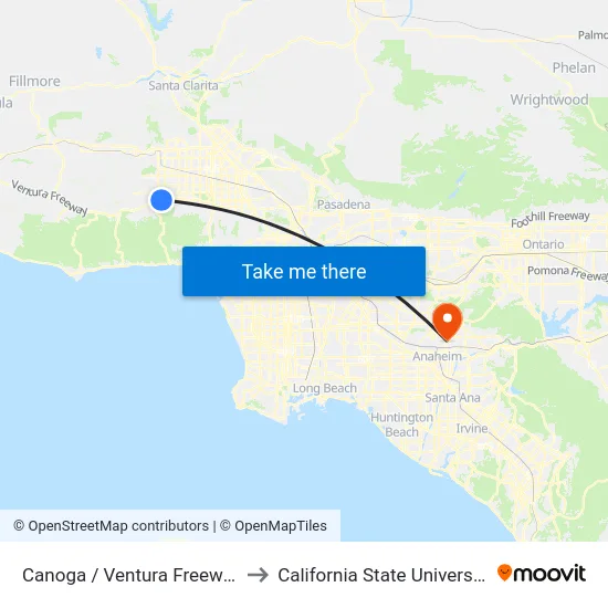 Canoga / Ventura Freeway Off Ramp to California State University, Fullerton map