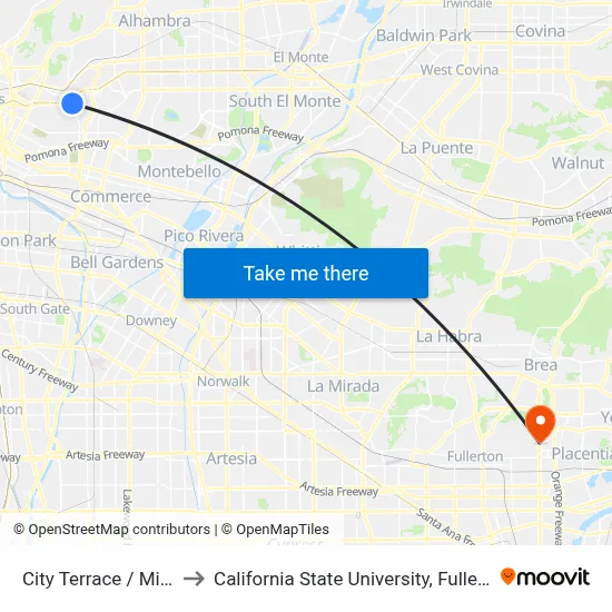 City Terrace / Miller to California State University, Fullerton map