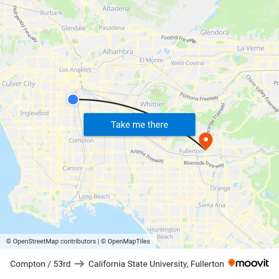 Compton / 53rd to California State University, Fullerton map