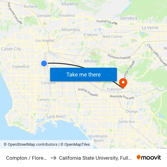 Compton / Florence to California State University, Fullerton map