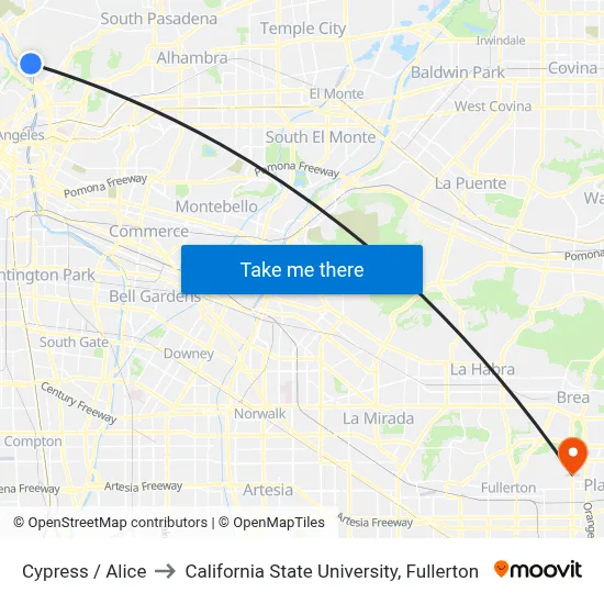 Cypress / Alice to California State University, Fullerton map