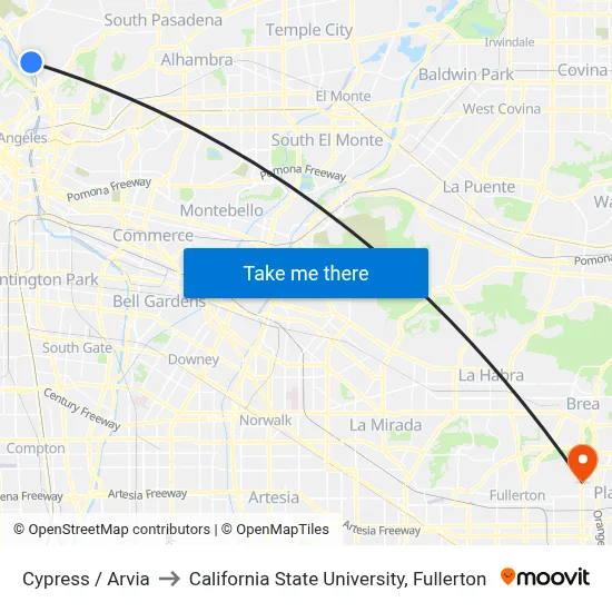 Cypress / Arvia to California State University, Fullerton map