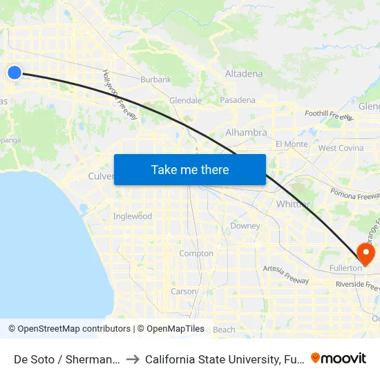De Soto / Sherman Way to California State University, Fullerton map