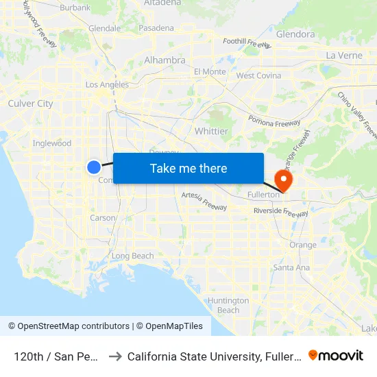 120th / San Pedro to California State University, Fullerton map