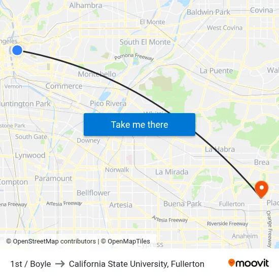 1st / Boyle to California State University, Fullerton map