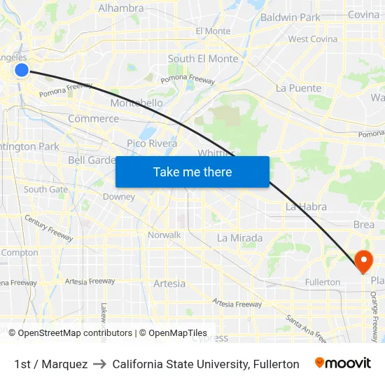 1st / Marquez to California State University, Fullerton map