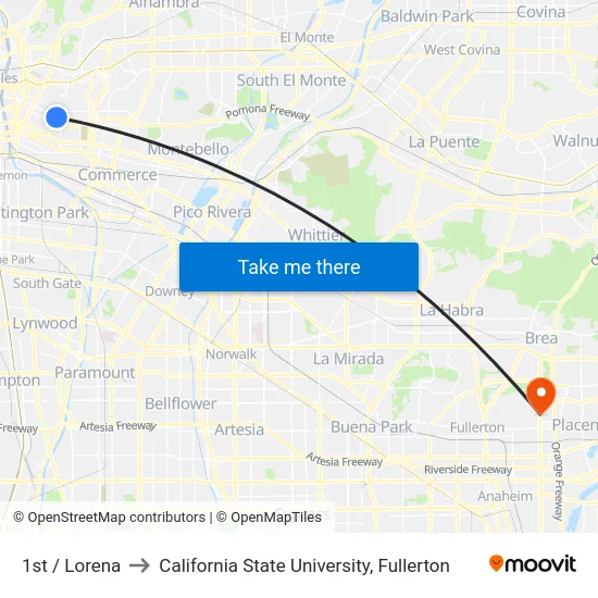 1st / Lorena to California State University, Fullerton map