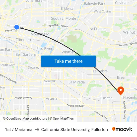 1st / Marianna to California State University, Fullerton map