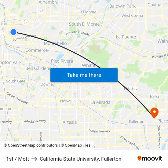 1st / Mott to California State University, Fullerton map