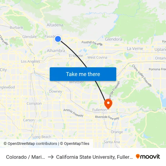 Colorado / Marion to California State University, Fullerton map