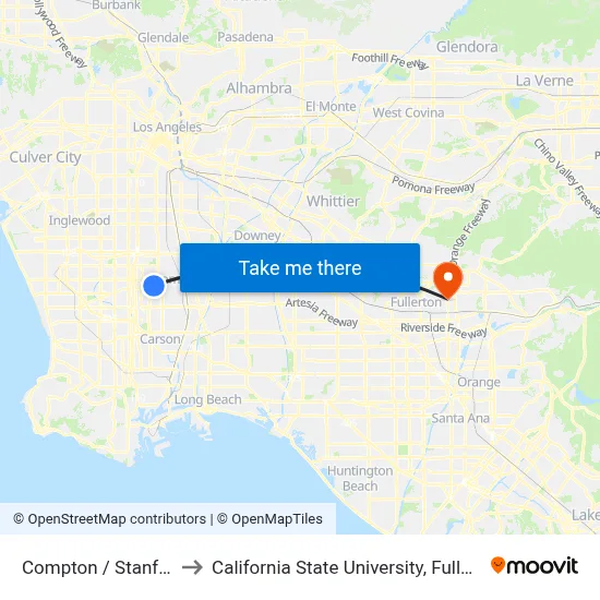 Compton / Stanford to California State University, Fullerton map
