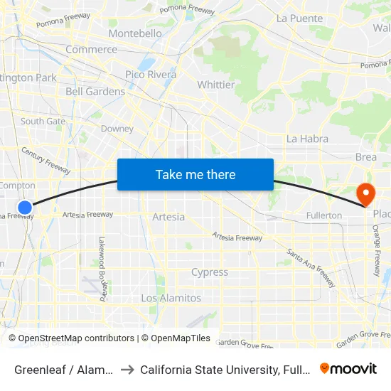 Greenleaf / Alameda to California State University, Fullerton map