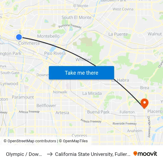 Olympic / Downey to California State University, Fullerton map