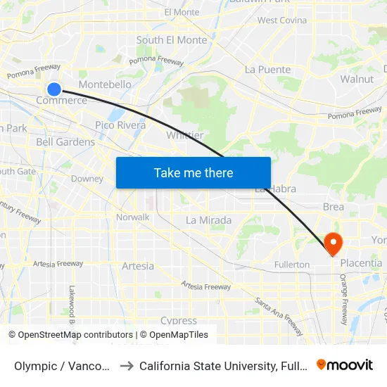 Olympic / Vancouver to California State University, Fullerton map