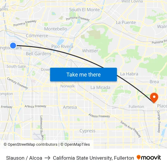 Slauson / Alcoa to California State University, Fullerton map