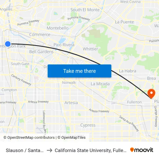 Slauson / Santa Fe to California State University, Fullerton map