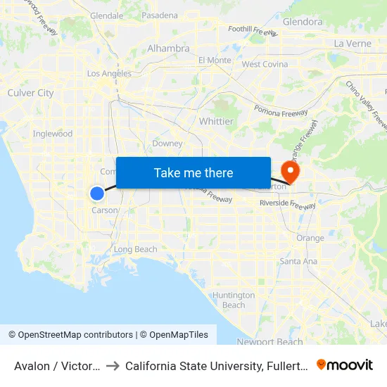 Avalon / Victoria to California State University, Fullerton map