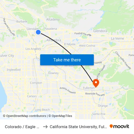 Colorado / Eagle Rock to California State University, Fullerton map