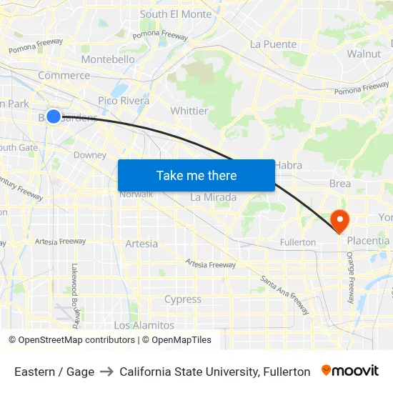 Eastern / Gage to California State University, Fullerton map