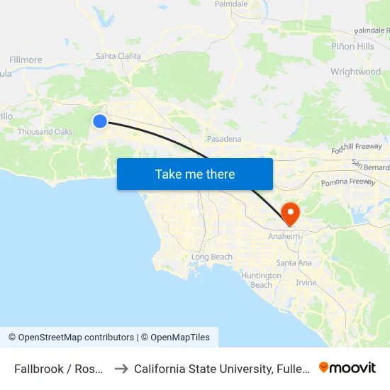 Fallbrook / Roscoe to California State University, Fullerton map