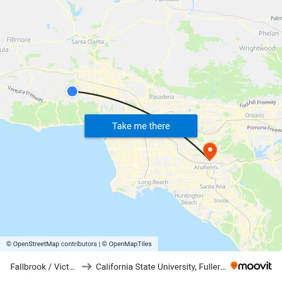 Fallbrook / Victory to California State University, Fullerton map