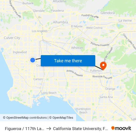Figueroa / 117th Layover to California State University, Fullerton map