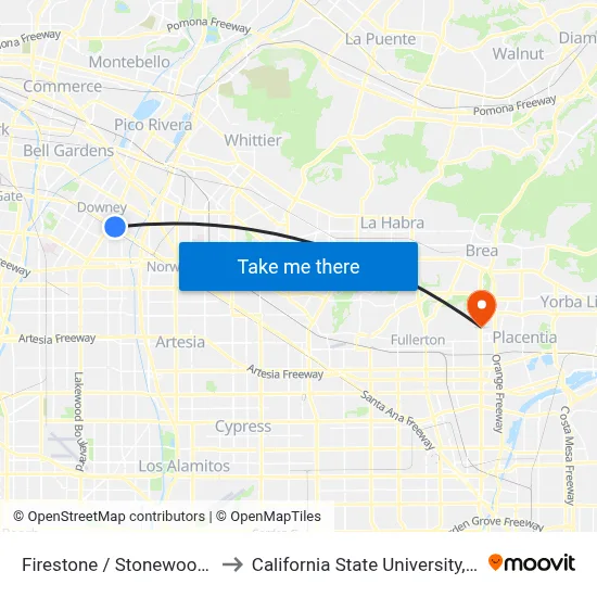 Firestone / Stonewood Center to California State University, Fullerton map