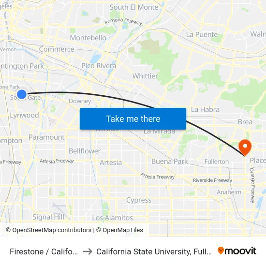 Firestone / California to California State University, Fullerton map