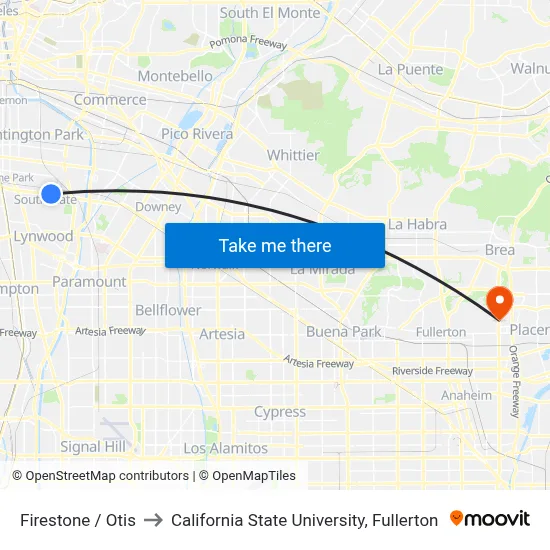 Firestone / Otis to California State University, Fullerton map