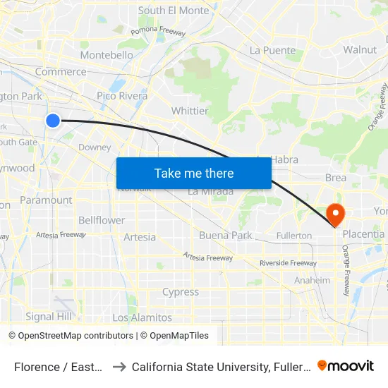 Florence / Eastern to California State University, Fullerton map