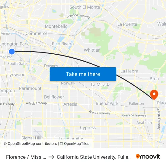 Florence / Mission to California State University, Fullerton map