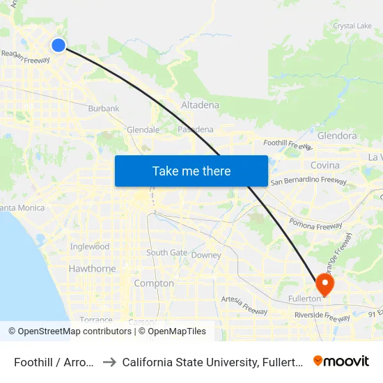 Foothill / Arroyo to California State University, Fullerton map