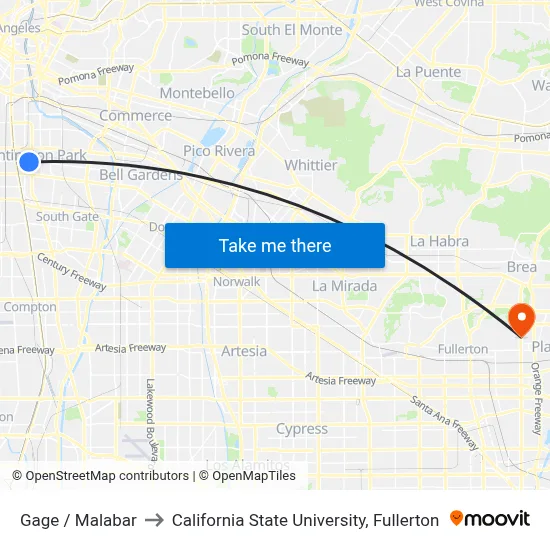 Gage / Malabar to California State University, Fullerton map
