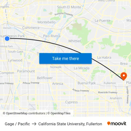Gage / Pacific to California State University, Fullerton map