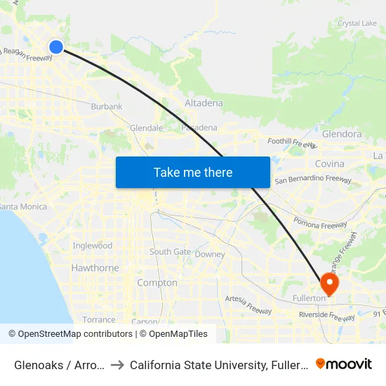 Glenoaks / Arroyo to California State University, Fullerton map