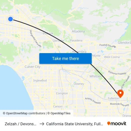 Zelzah / Devonshire to California State University, Fullerton map