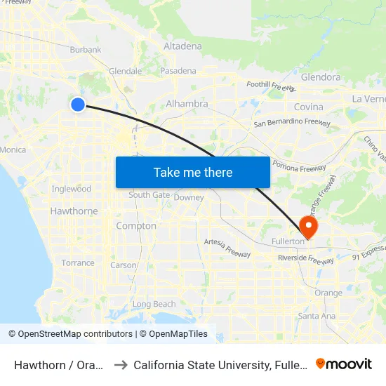 Hawthorn / Orange to California State University, Fullerton map