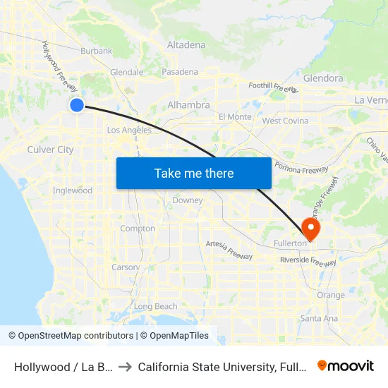 Hollywood / La Brea to California State University, Fullerton map