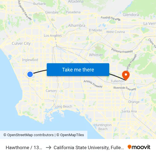 Hawthorne / 138th to California State University, Fullerton map