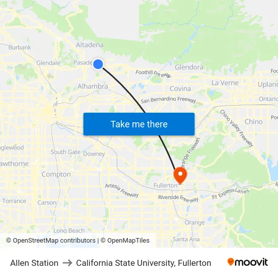 Allen Station to California State University, Fullerton map