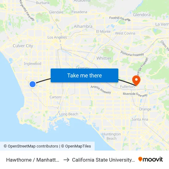 Hawthorne / Manhattan Beach to California State University, Fullerton map